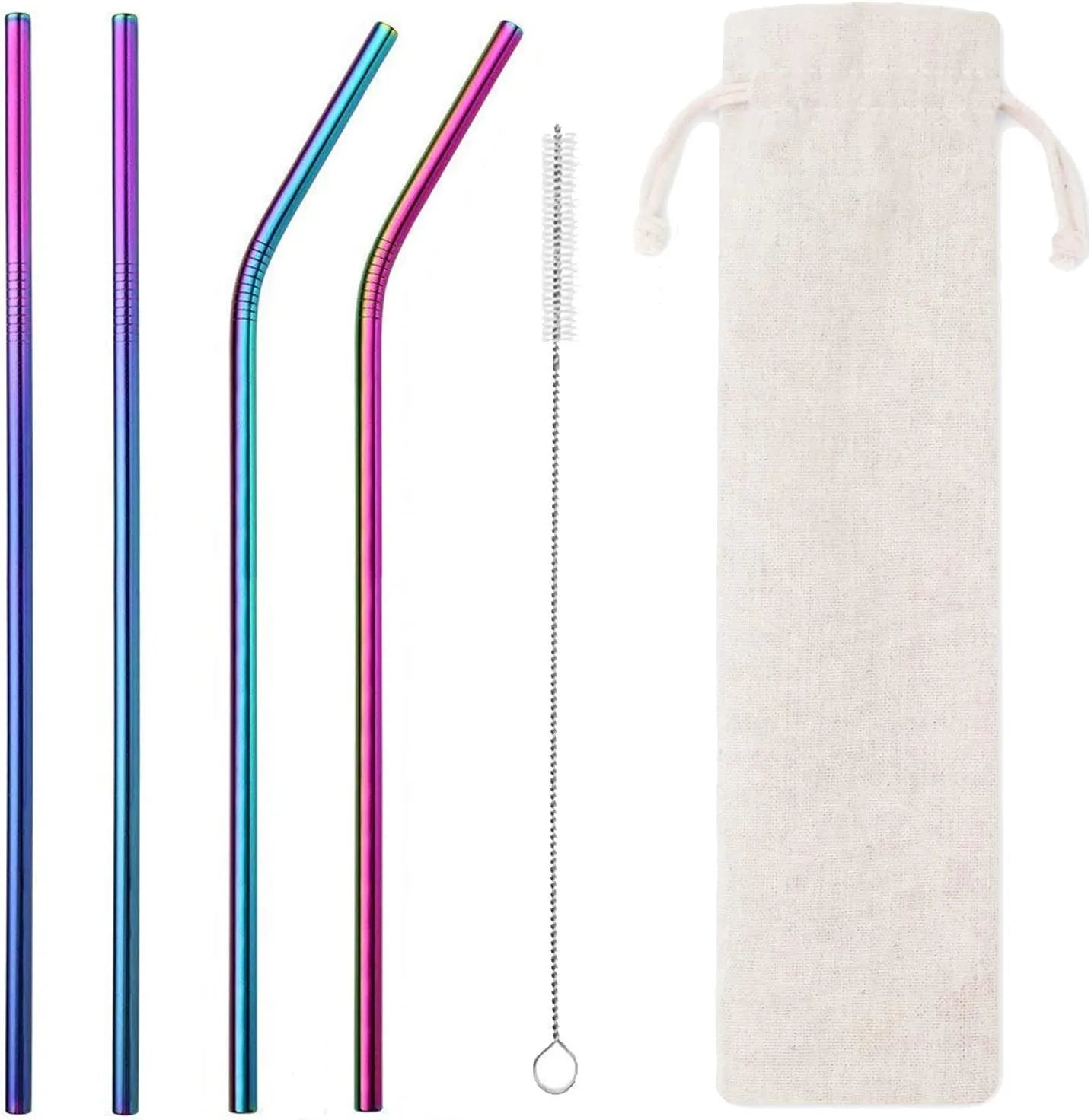 Eco-friendly Reusable Metal Straws Set Pack  with Bag Customized logo 304 Stainless Steel Straw Best Selling Product