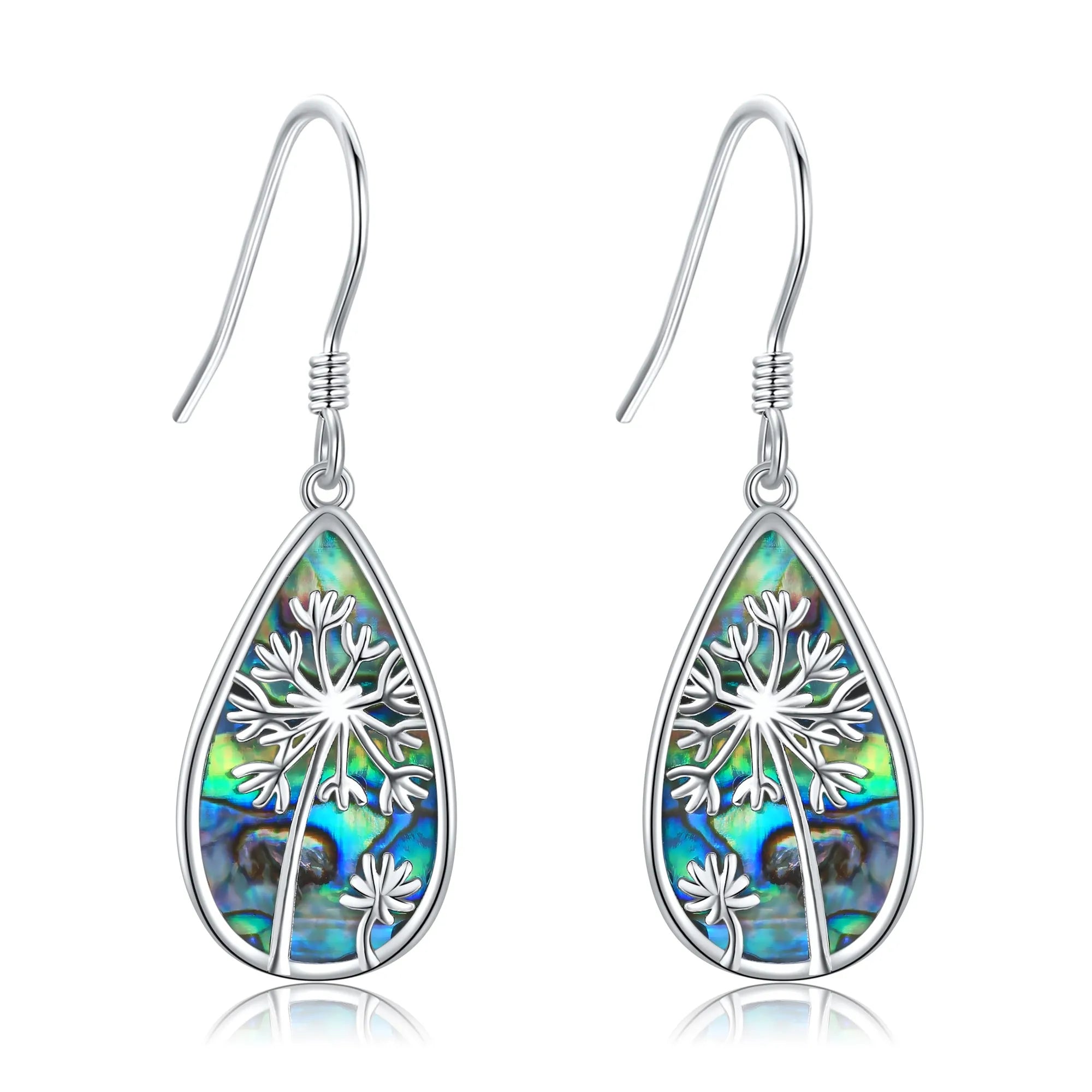 Fine Jewelry 925 Sterling Silver Abalone Dandelion Dangle Hook Earrings for Women