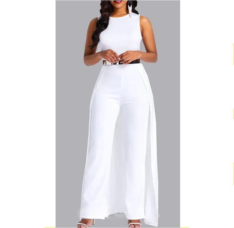 S-XL Spring/Summer Solid Color Sleeveless Women's Urban Fashion Round Neck Micro Horn Wide Leg Pants