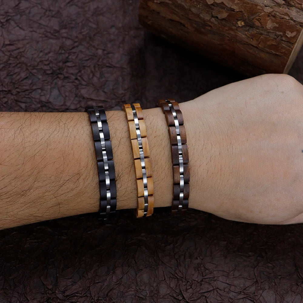 TJW Universal Bracelet Steel Wooden Bracelet Luxury Wooden Bracelet