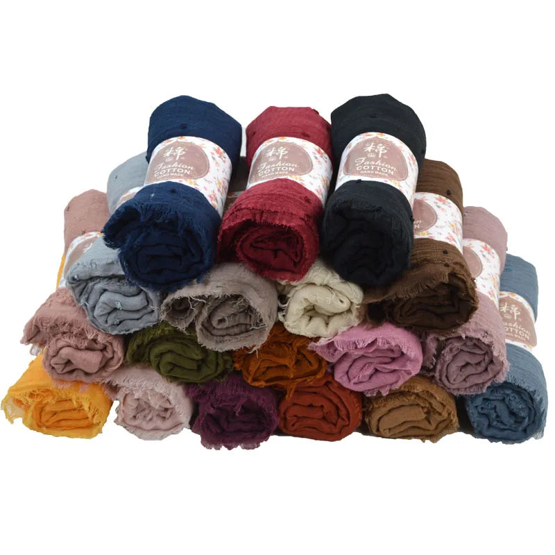 Popular Plain Pom Pom Crinkle Cotton Viscose Muslim Hijab Shawl Scarf Women Autumn Winter Warm Head Wraps MegaBDM