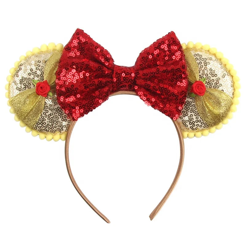 Hot Sale Sweet Style Sequin Mouse Ears and Bow Headband for Kids Parties Birthday Amusement Park