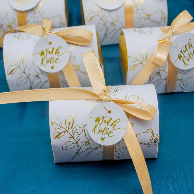 Wholesale Chocolate Sweets Luxury Blue With Ribbon Pillow Favour Wedding Packaging Boxes Invitation Wedding Candy Box