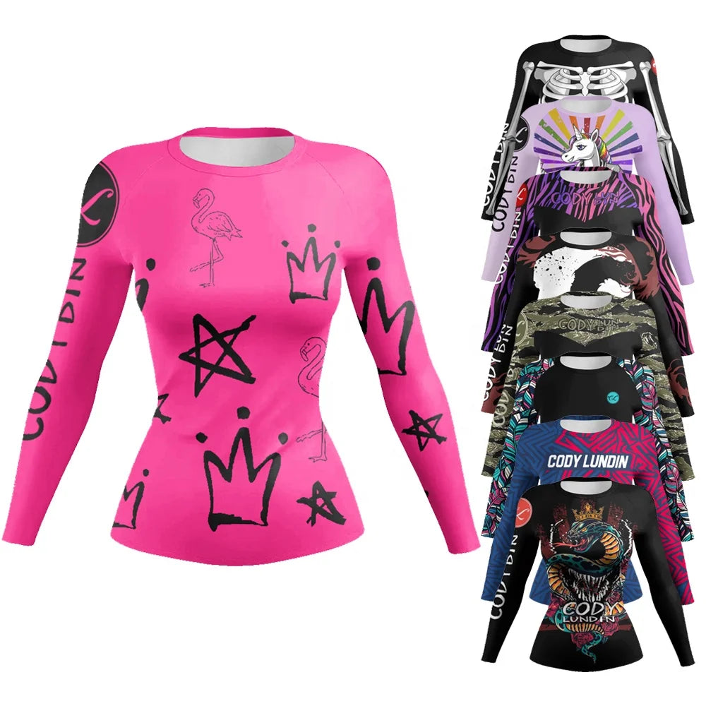 Wholesale Printed Women Long Sleeve Rashguard UPF 50+ Spandex Rash Guard Rash Vest