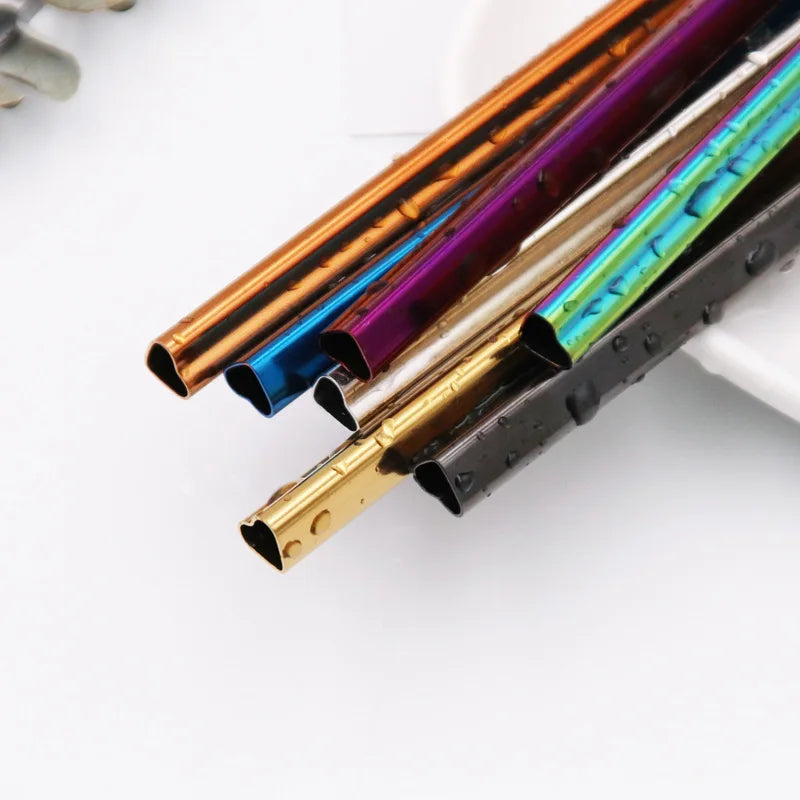 Summer Heart Shaped Stainless Steel Smoothie Straw Set for Hot and Cold Beverages Metal Drinkware Accessories