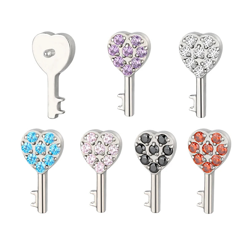 Key Labret Piercing Body Jewelry Titanium 16G Internally Threaded Lip Ring Helix Earring Wholesale Top