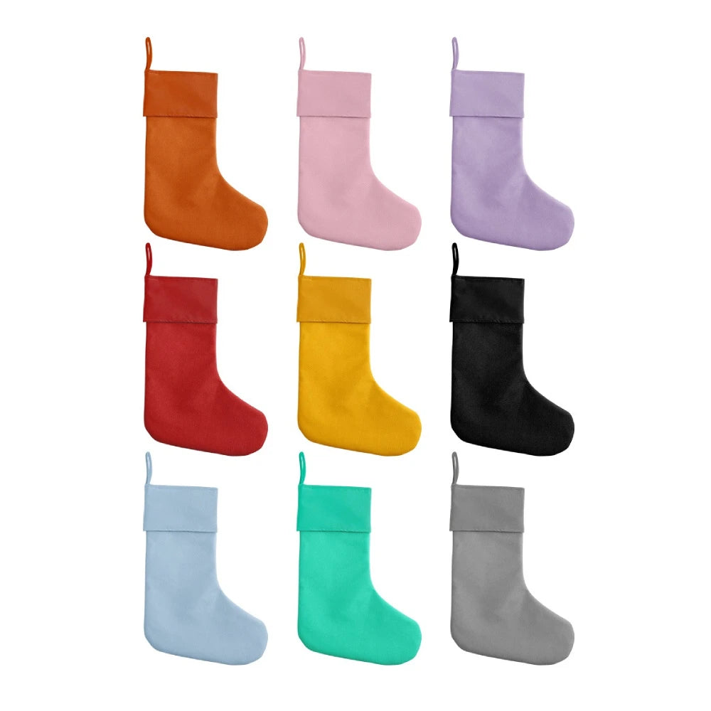 High Visibility Custom Logo Christmas Stockings Solid Linen Fabric Candy Bags Clown Shoes Sublimation Blank for Holiday