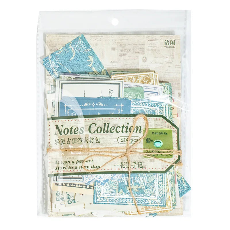 200pcs/pack Material Pack Memory Chapter Series Light Retro Note Sticky Notes Hundreds of Handbook DIY Base