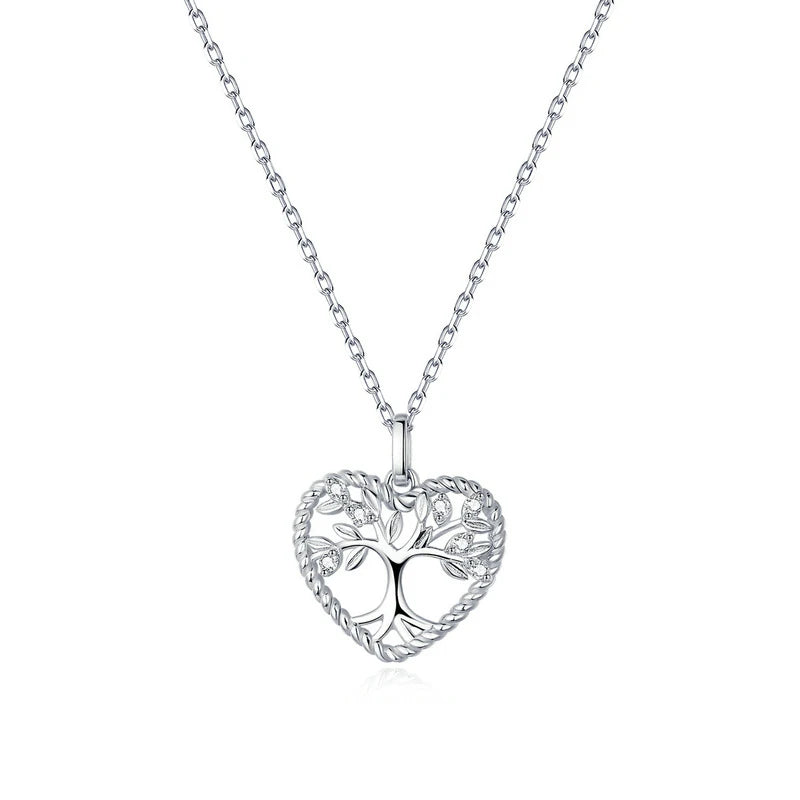 NKL210803A Heart Outline Tree of Life Necklace in 925 Sterling Silver Romantic Heart Shape Tree of Life Sterling Silver Necklace