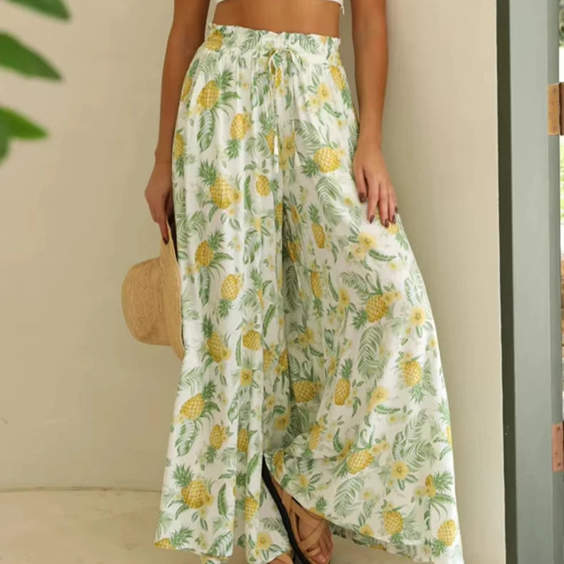 American and European Style High Waist Draped Casual Pants Women Loose Wide Leg Trousers for Vacation