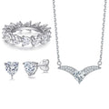 Jewelry Set Heart Full Circle Ring Prong Setting Sterling Silver Set