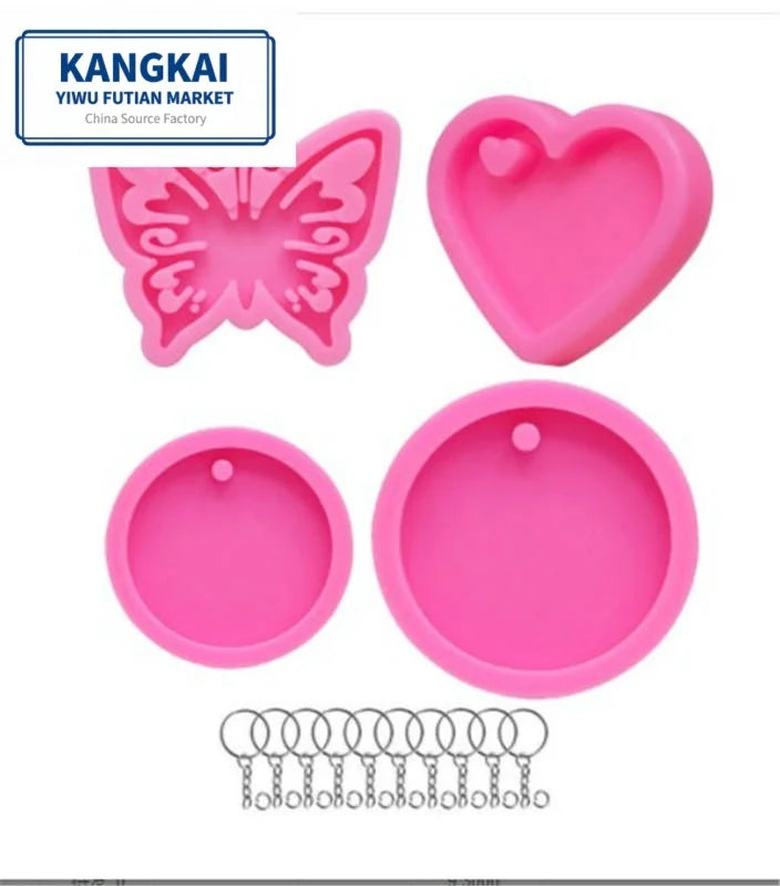 Plastic Fondant & Cookie Moulds Baking Accessories Round Butterfly Heart Keychain Mold Set Disposable 4-Piece