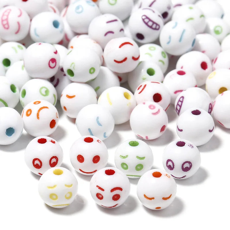 Hot Selling 100pcs/opp Bag Acrylic DIY White Ball Color Cartoon Smile Accessories