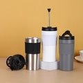 Portable Double-Walled 304 Stainless Steel Travel Tumbler Mug Vacuum Insulated Reusable French Press Coffee Cup with Lid