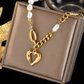 New Non Tarnish Personalized New Baroque Pearl Stainless Steel Necklace Gold Plated Heart Butterfly Jewelry Necklace for Women