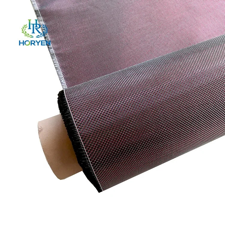 Red Carbon Fiber with Metallic Thread Weave Glitter Carbon Fiber Fabric