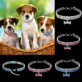 Wholesale Luxury Simple Designer Bling Crystal Dog Collar Personalized Pet Cat Necklace Shiny Diamonds Solid Bling Crystals Dog