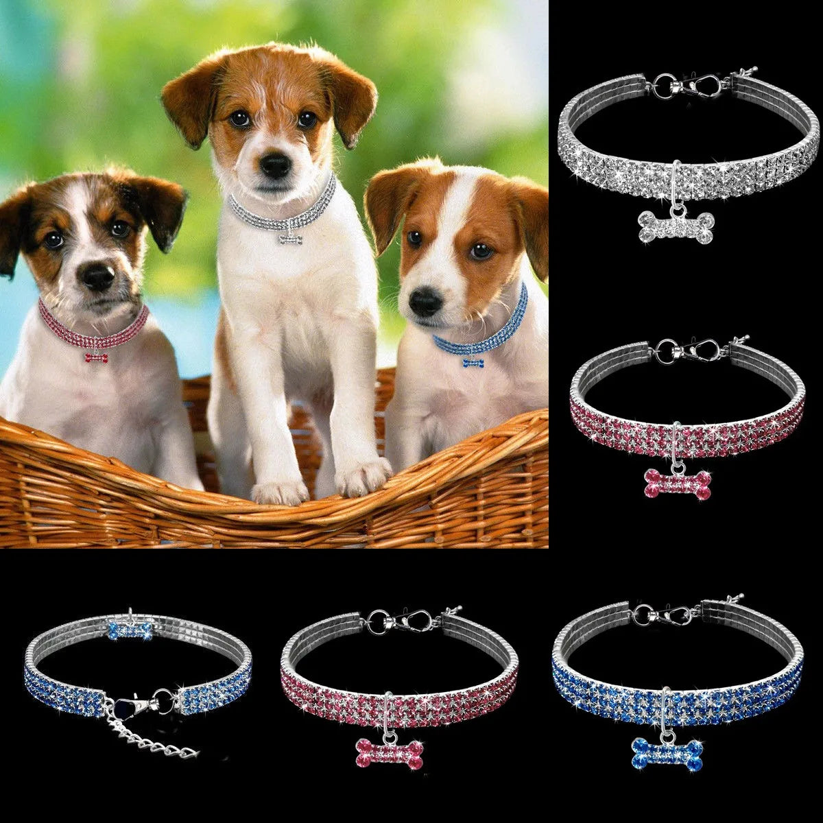 Wholesale Luxury Simple Designer Bling Crystal Dog Collar Personalized Pet Cat Necklace Shiny Diamonds Solid Bling Crystals Dog