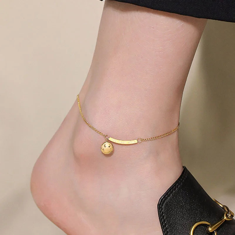 MARONEW Wholesale Fashion Jewelry Beads Heart Letter Stainless Steel Anklet Chain 18K Gold for Women