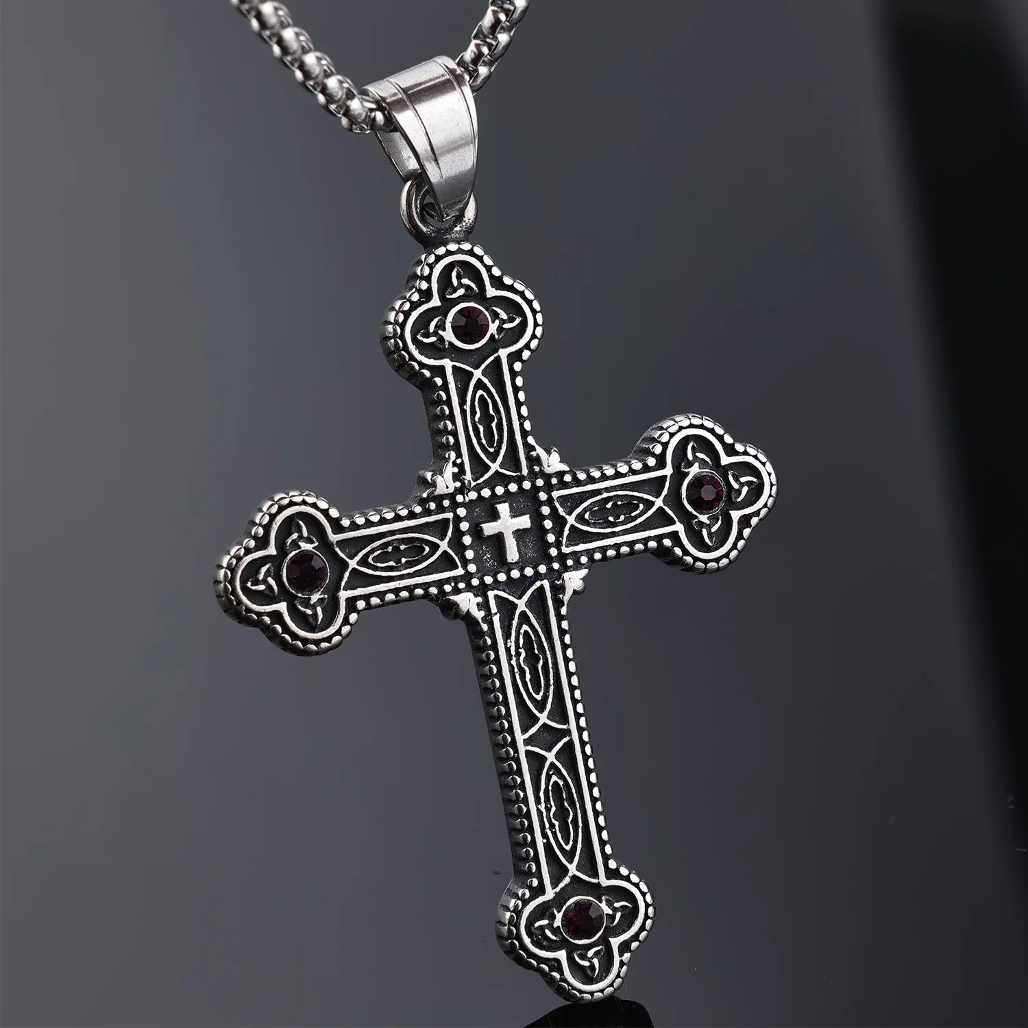 Mans Stainless Steel Viking Retro Cross Pendant Necklaces No Fading Pvd Plating Jewelry