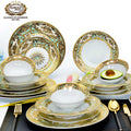 24 Pieces Complete Beautiful Elegant Gold Pattern Plate Dinner Dish Bone China Set for 6 People