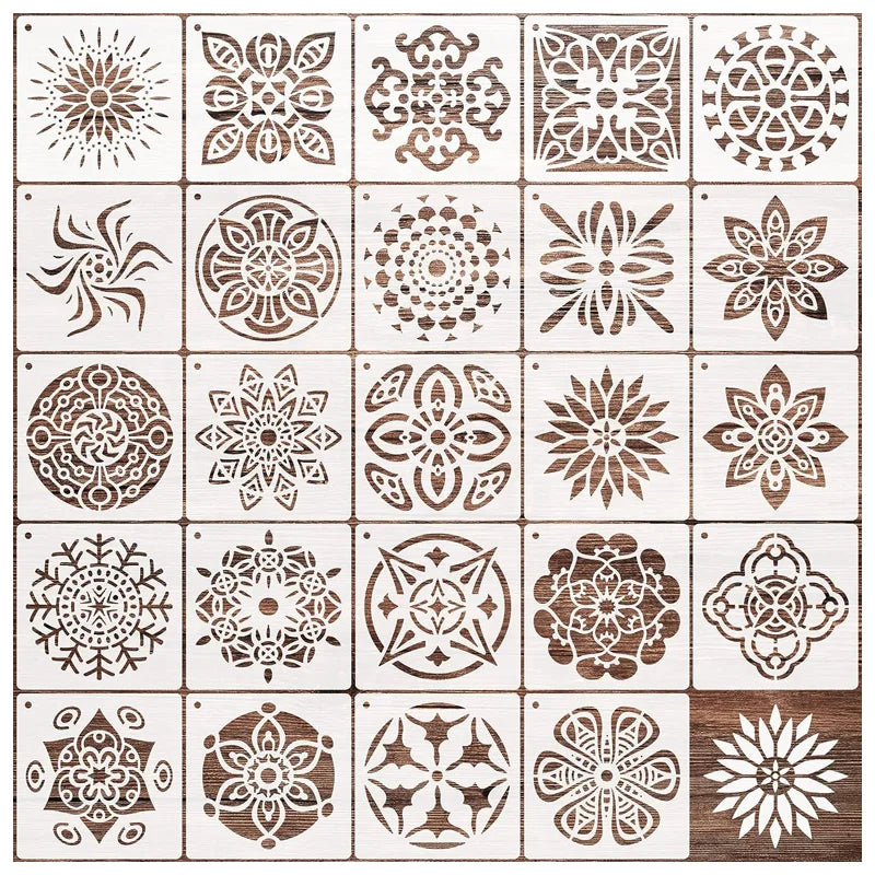 24pcs Mandala Stencils13x13cm Decorative Drawing Stencils for on Wood and Scrapbook DIY Crafts