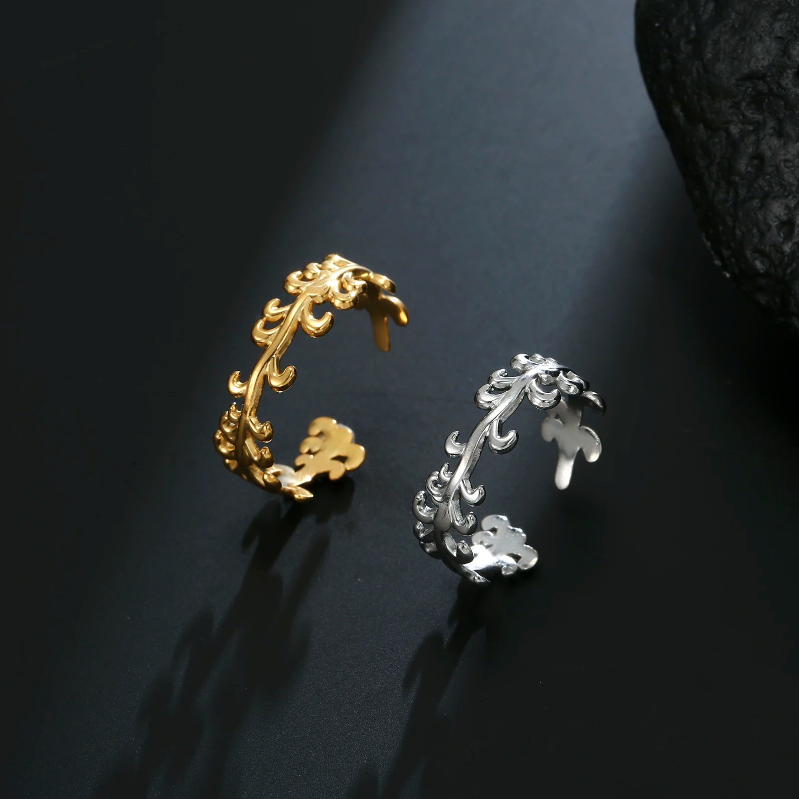 Myshape Stainless Steel Tree Leaves Rings Women New Fashion Open Adjustable Finger Ring Bohemian Party Jewelry Gift for Lover