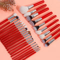 28 Pcs Goat Hair Makeup Brush Set Red Professional Makeup Brushes Kit New Year Gift Wood Handle Makeup Brush Set Custom Logo