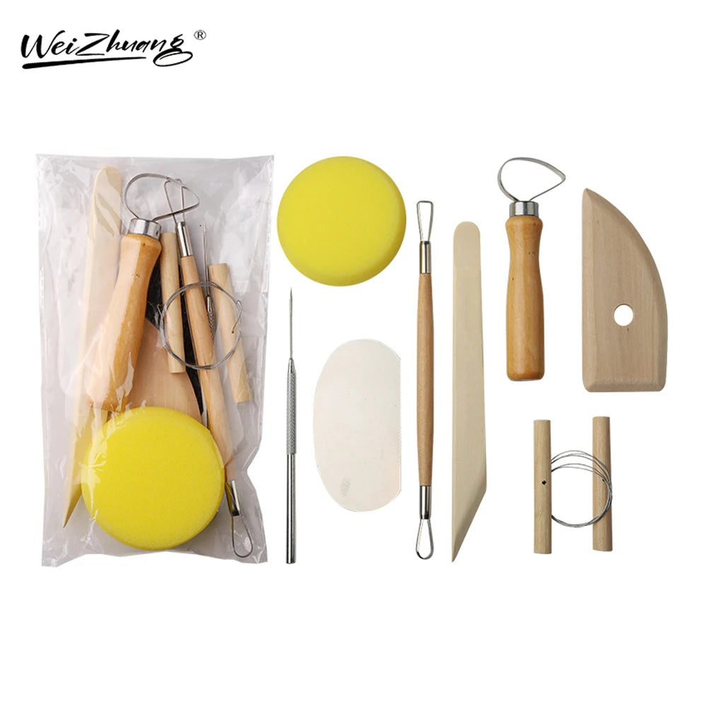 8-Piece Wood Pottery Kit Clay Sculpture Carving Tools Multi-Function DIY Ceramic Clay Tools Set