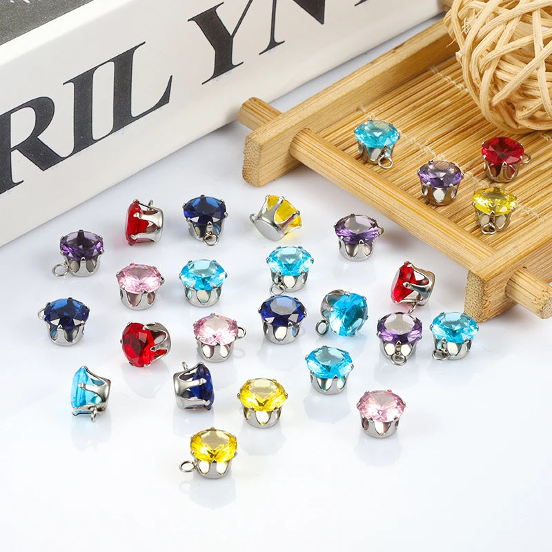 Shiny Natural Zircon for Women Men Stainless Steel Base Different Color 8mm Crystal for Jewelry Necklace and Bracelets