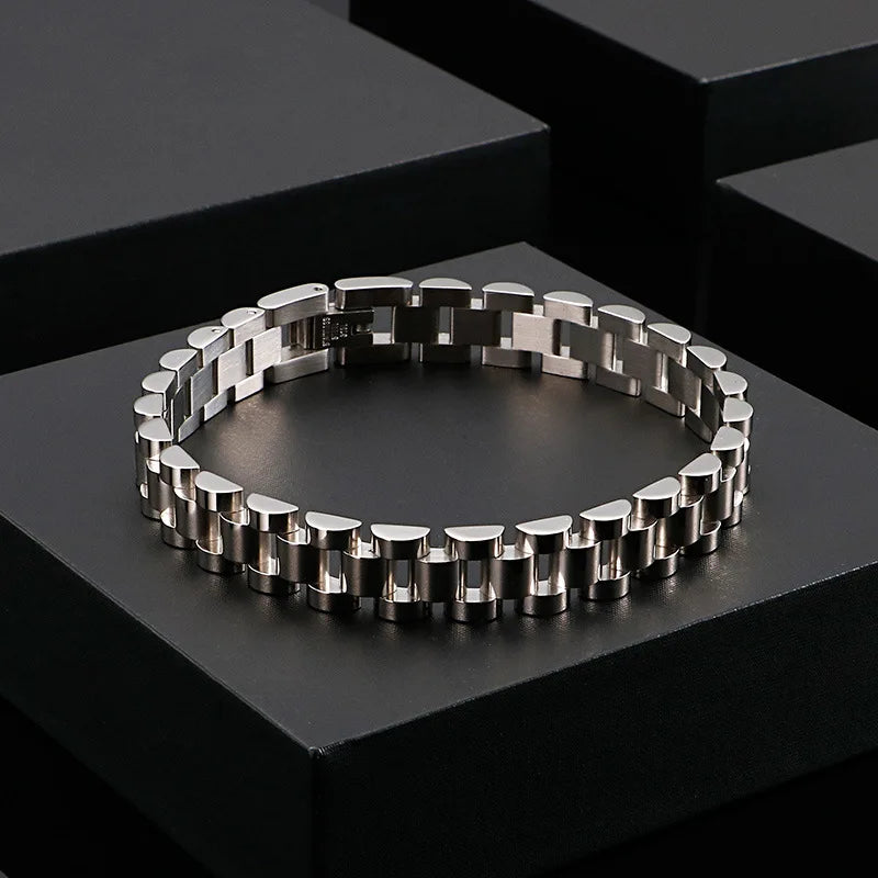 Stylish Business Affairs Stainless Steel Mens Bracelet High Quality Gold Plated Solid Link Chain Ring Set Bracelet Jewelry Gifts