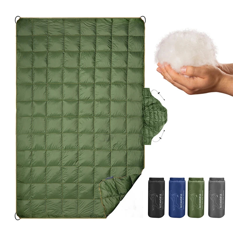 Multifunctional Portable Wearable Down Blanket Outdoor Camping Puffer Blanket Duck Down Fiber Blanket With Hood