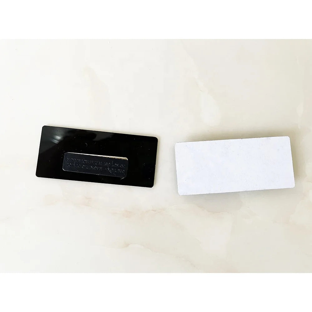 Black Blank Reusable Safety Pin Plastic PVC Acrylic Name Badge With Adhesive Tape