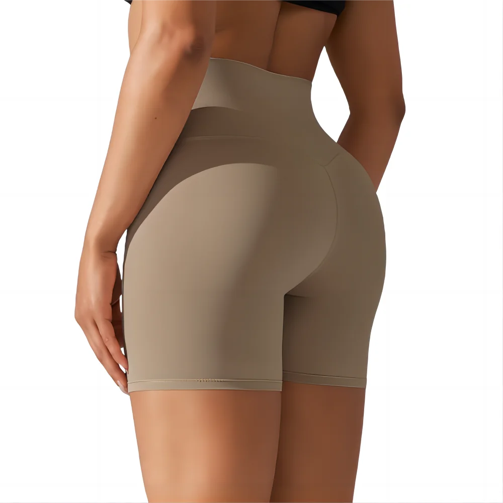 2024 Ladies High-Waisted Fitness Breathable Seamless Yoga Shorts Wholesale Pilates Gym Sports Elastic Solid 100% Nylon Custom