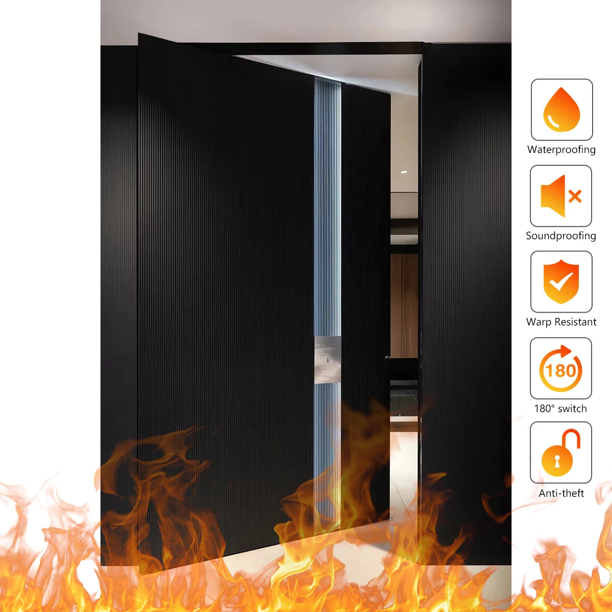 Luxury Anti-Theft Aluminum Pivot Security Front Door LED Lighting Finished 5 Year Warranty for Commercial/Villa/Hotel Use