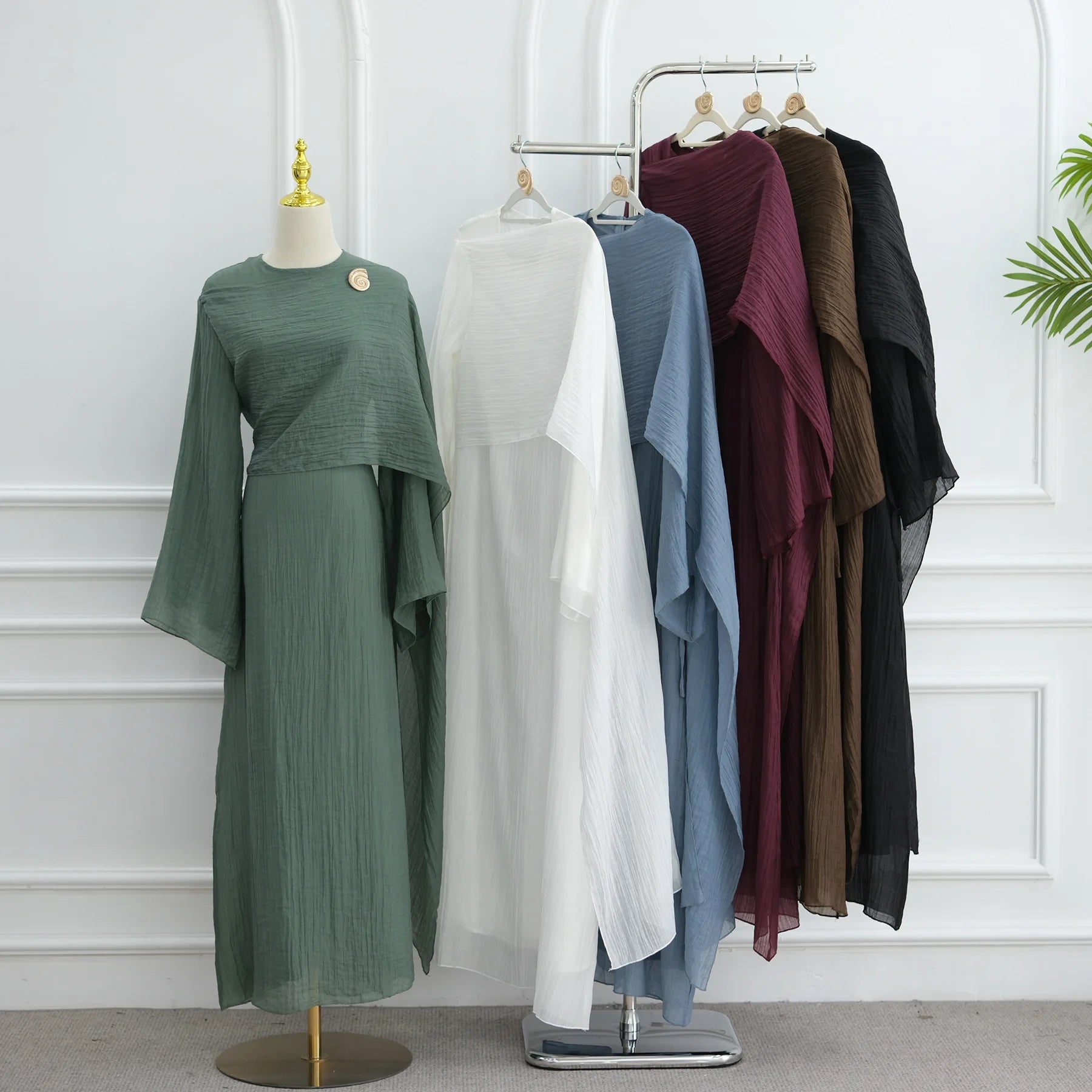 Modest Islamic Maxi Dress Flared Sleeve Textured Fabric Elegant Casual Formal Wear Dress