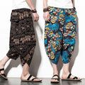 Mens Hippie Cropped Pants African Drop Crotch Capri Trousers Ethnic Graphic Joggers Hip Hop Costumes Thai Clothing Baggy Pants