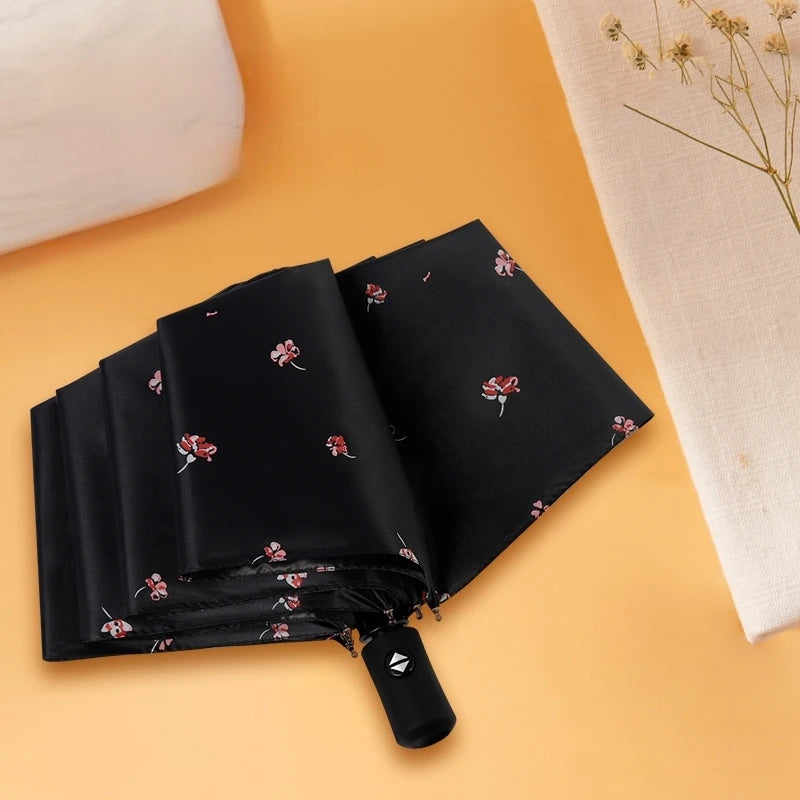 Wholesale Women Rain Umbrellas Steel Frame Windproof Black Coating Uv Protection Sun Fully-automatic Control Folding Umbrellas