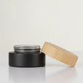 30g Cosmetic Matte Black Glass Jar with Bamboo Lid Custom Carving logo