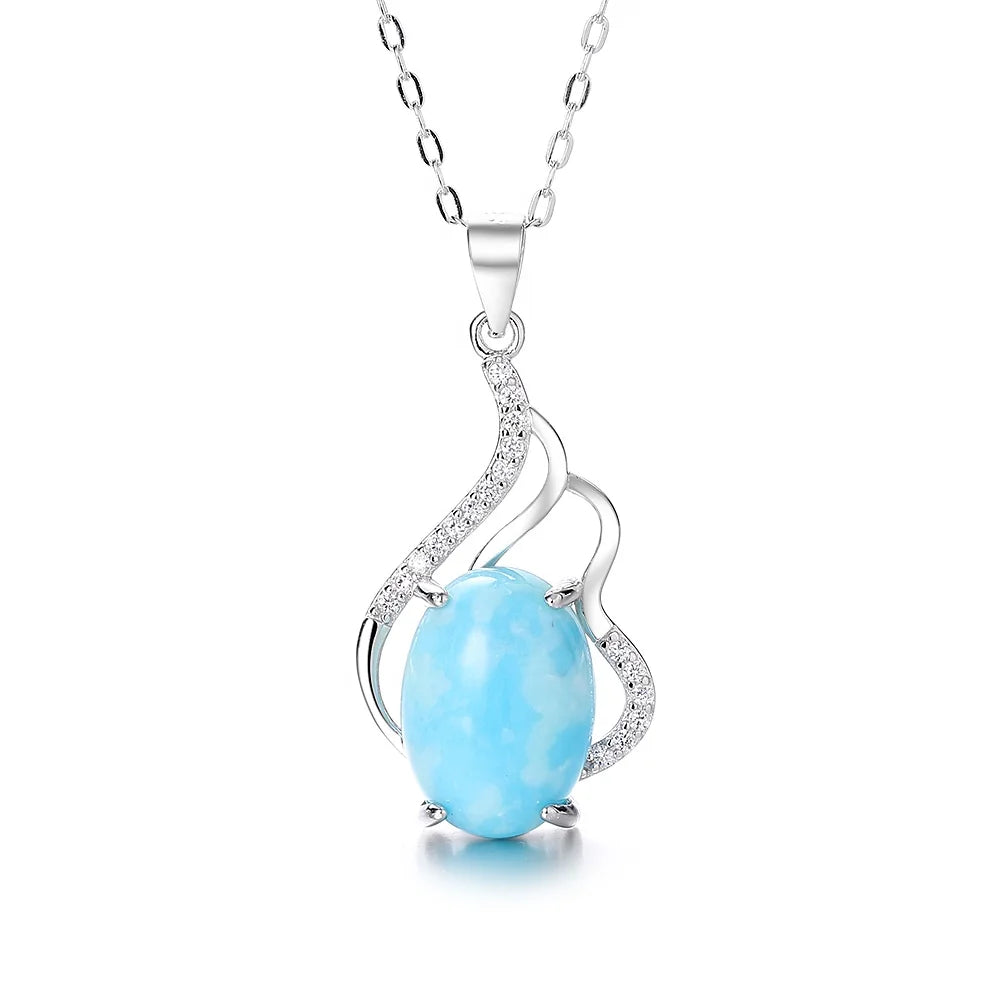 Pendant Natural Larimar 925 Sterling Silver Women Fashion Pendant Necklace Fine Jewelry Accessories