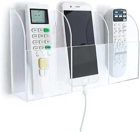 Modern Clear Acrylic Large Remote Control Holder 3 Compartment Wall Mount  Holder Media Caddy 4mm Thickness for Display