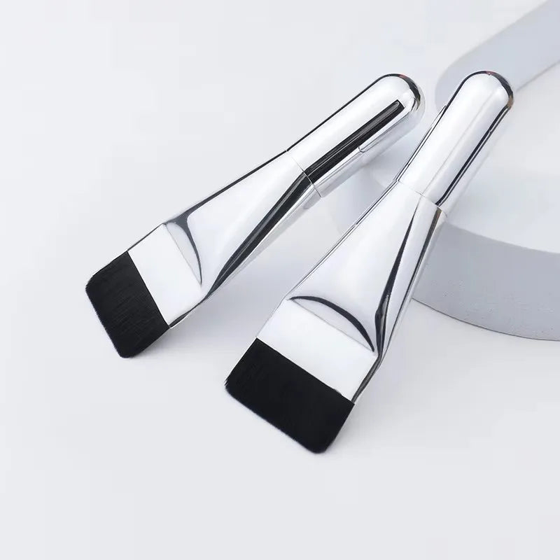 Portable Silver Ultra Thin Metal Handle Face Makeup Brush Multi-functional Flat Head Foundation Concealer Facial Mask Mud MegaBDM