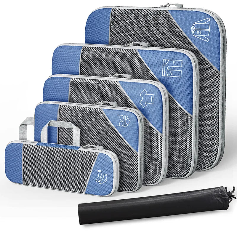 Wholesale Custom Nylon Luggage Organizer Mesh Travel Packing Cubes High Quality 6 Pieces Set Compression Waterproof Durable Dry
