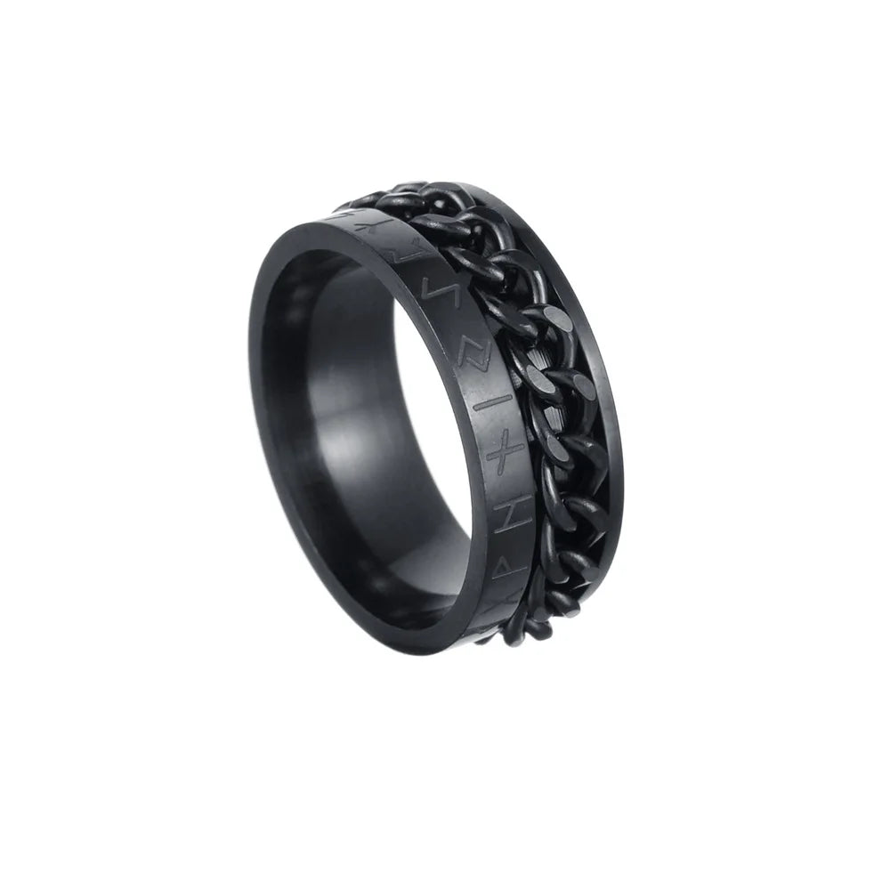 Nordic Popular Simple Stainless Steel Ornaments Viking Character Turning Titanium Steel Ring