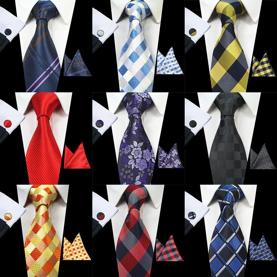 8cm Silk Necktie With Pocket Square Cufflinks Set Fashion Design Mens Business Silk Ties Neckwear Jacquard Business Tie Hanky