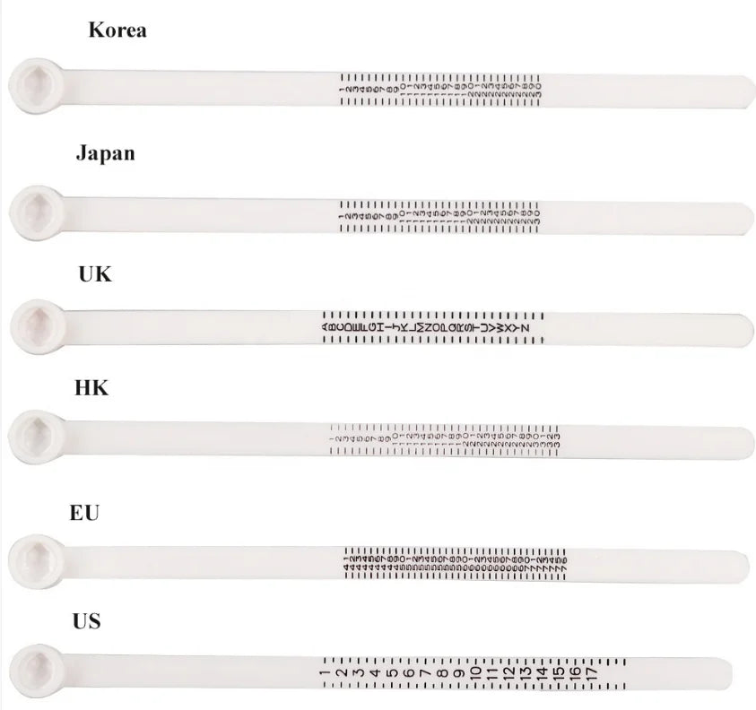 Wholesale Finger Ruler Measurement Standard Flat Ring Sizer Set Plastic EU CN;JIN HJ-RSP001