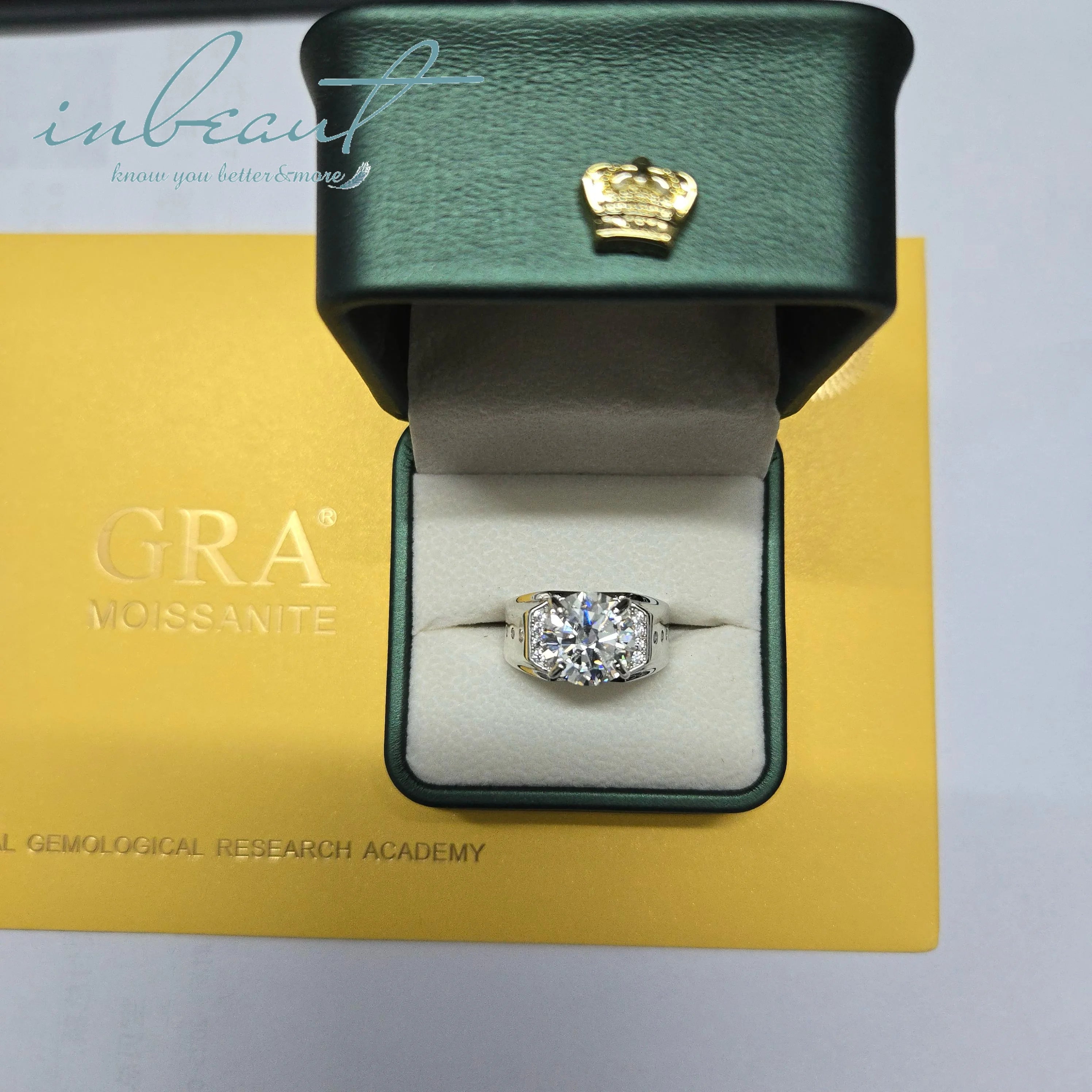 New Arrival Silver 925 Original 5  Carat Round Brilliant Cut Diamond Test Past D Color Moissanite Ring for Men Fine Jewelry