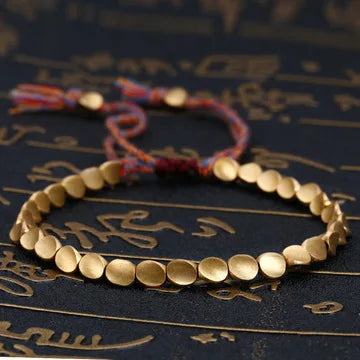 Adjustable Rope Chain Bracelets Handmade Tibetan Gold Braided HandmadeTibetan Copper Bead Brace for Women Jewelry Gift Men