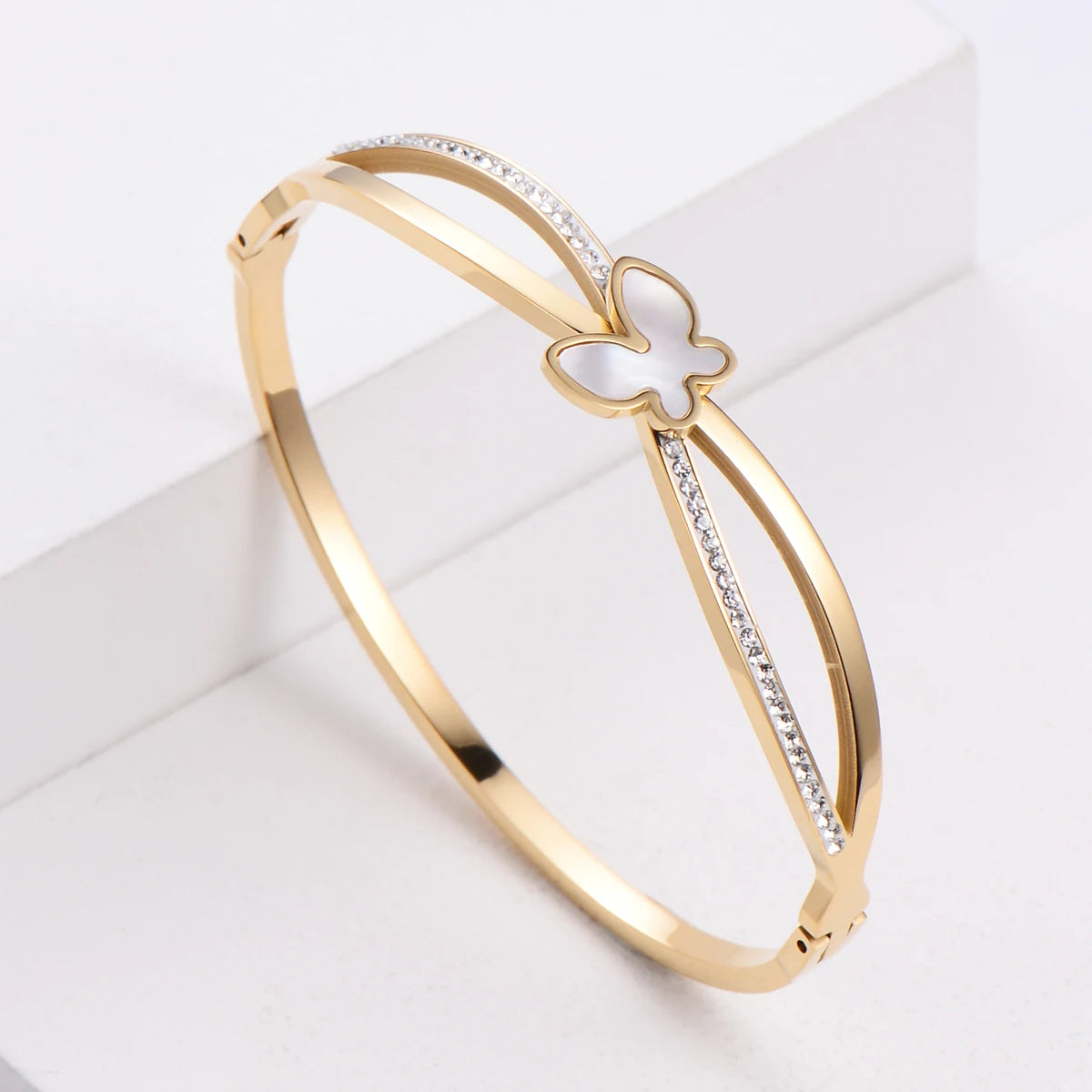 Women Lady Luxury Fashion Dainty Stainless Steel Jewellery Diamond Crystal butterfly Bracelet Bangle