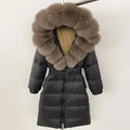 OFTBUY Women's New Winter Fashion Loose Casual 90% Jacket with Removable Oversized Fox Fur Collar Short Length